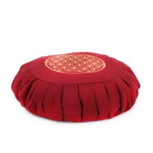 Cotton Round Zafu Meditation Cushion-With Embroidery-Pleated Design -With Buckwheat Filling