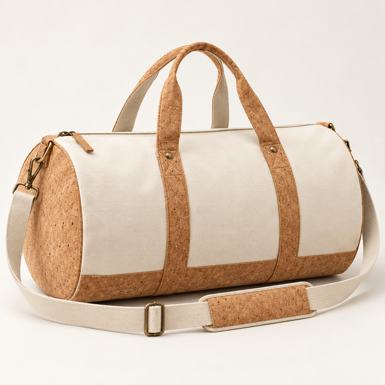 Canvas & Natural Cork Duffle Bag with Adjustable Shoulder Strap