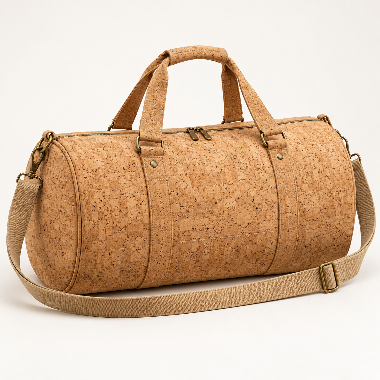 Eco-Friendly Cork Duffle Bag with Adjustable Shoulder Sling