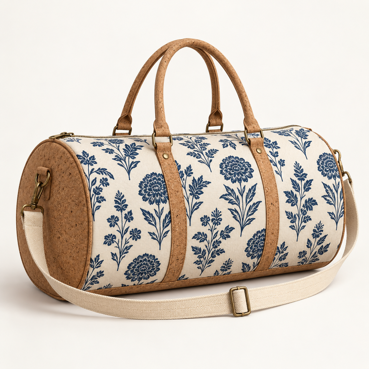 Eco-Friendly Hand Block Printed Canvas & Cork Duffle Bag