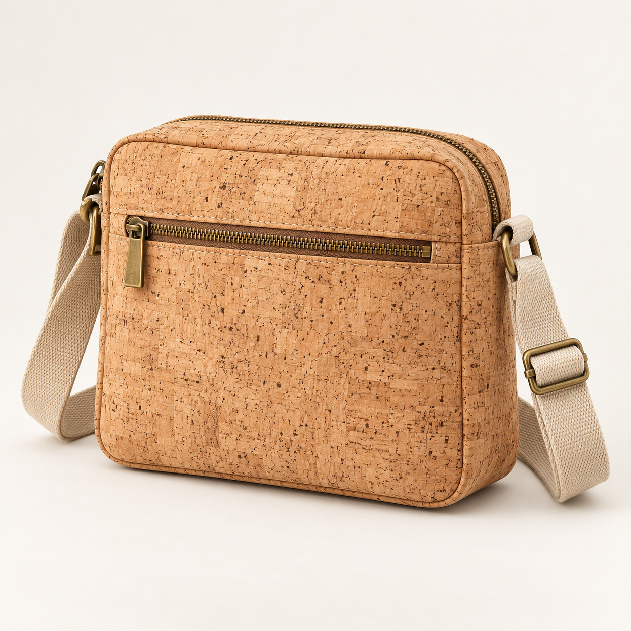 Natural Cork Crossbody Sling Bag with Front Zipper Pocket