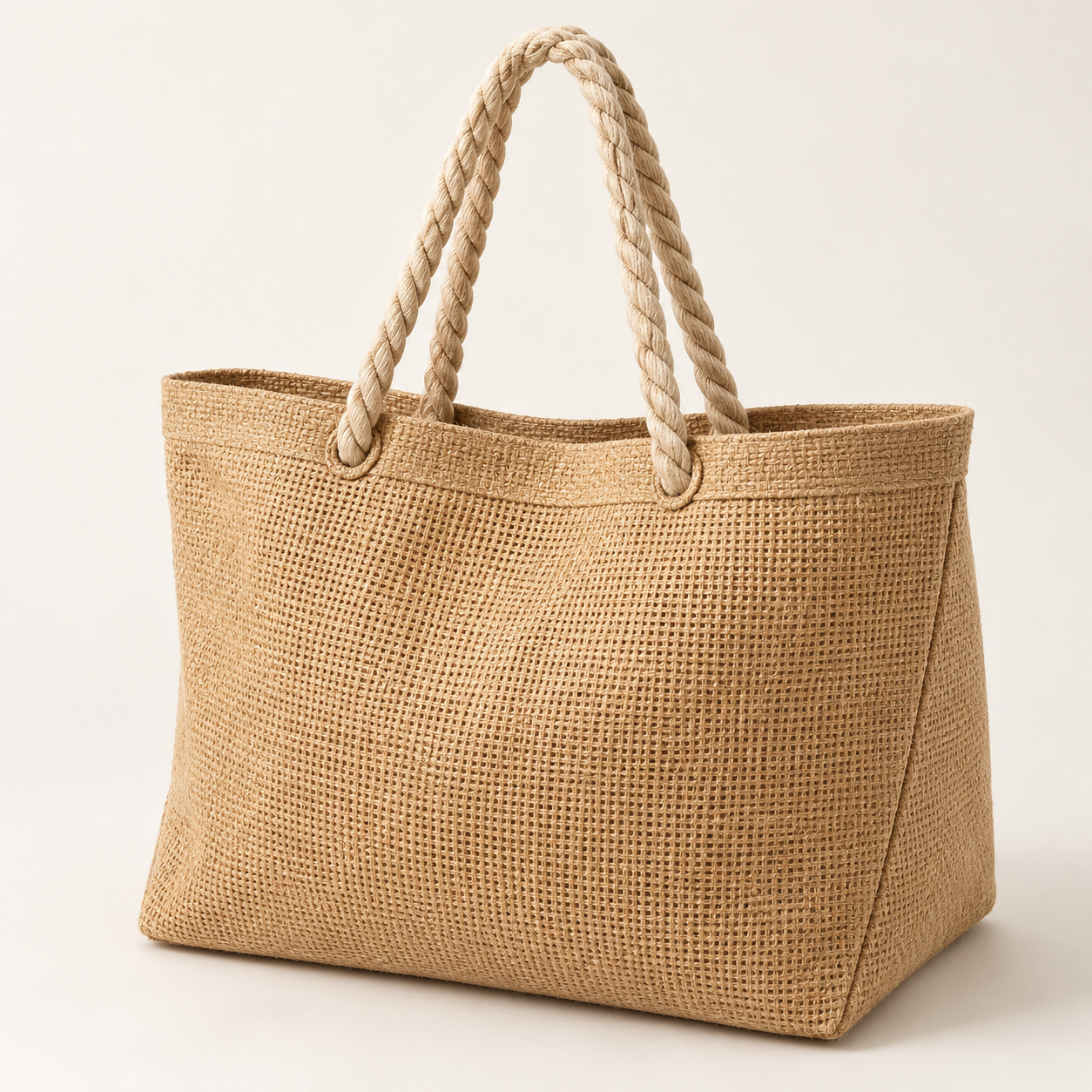 Natural Jute Beach Bag with Braided Rope Handles