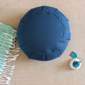 Dyed Cotton Round Zafu Meditation Cushion-Plated design -With Buckwheat Filling