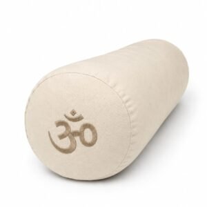 Cotton Embroided Om Print Round Yoga Bolster -Natural Canvas