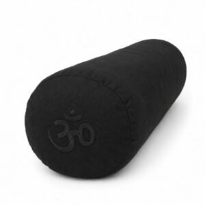 Dyed Cotton Embroided Om Print Round Yoga Bolster -Black