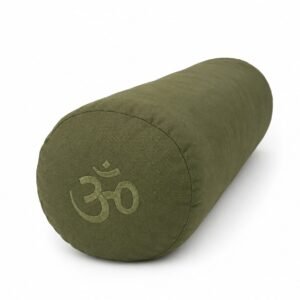 Dyed Cotton Embroided Om Print Round Yoga Bolster -Green