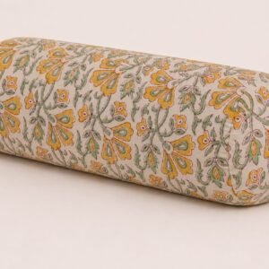 Cotton Hand Block Yellow flower Printed Round Yoga Bolster