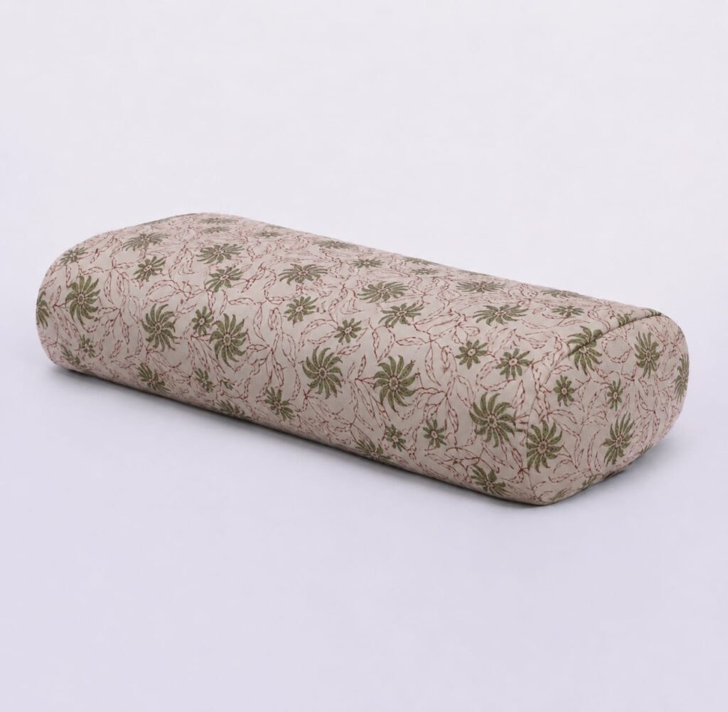 Green Floral-Print Cotton Rectangular Yoga Bolster with Buckwheat Filling product image