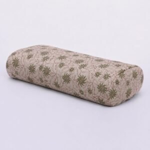 Cotton Green flower Printed Rectangular Yoga Bolster With Buckwheat filling