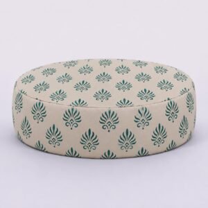 Hand Block Printed Cotton Round Meditation Cushion -Non Pleated