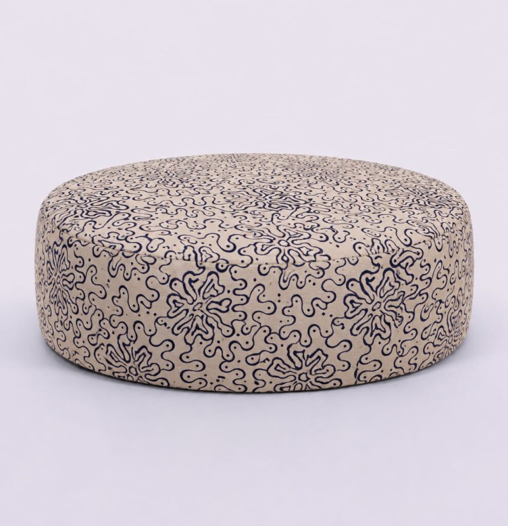 Hand Block-Printed Non-Pleated Cotton Round Meditation Cushion with Buckwheat Hull Filling product image