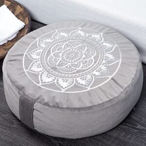 Embroided Cotton Round Meditation Cushion -Non Pleated