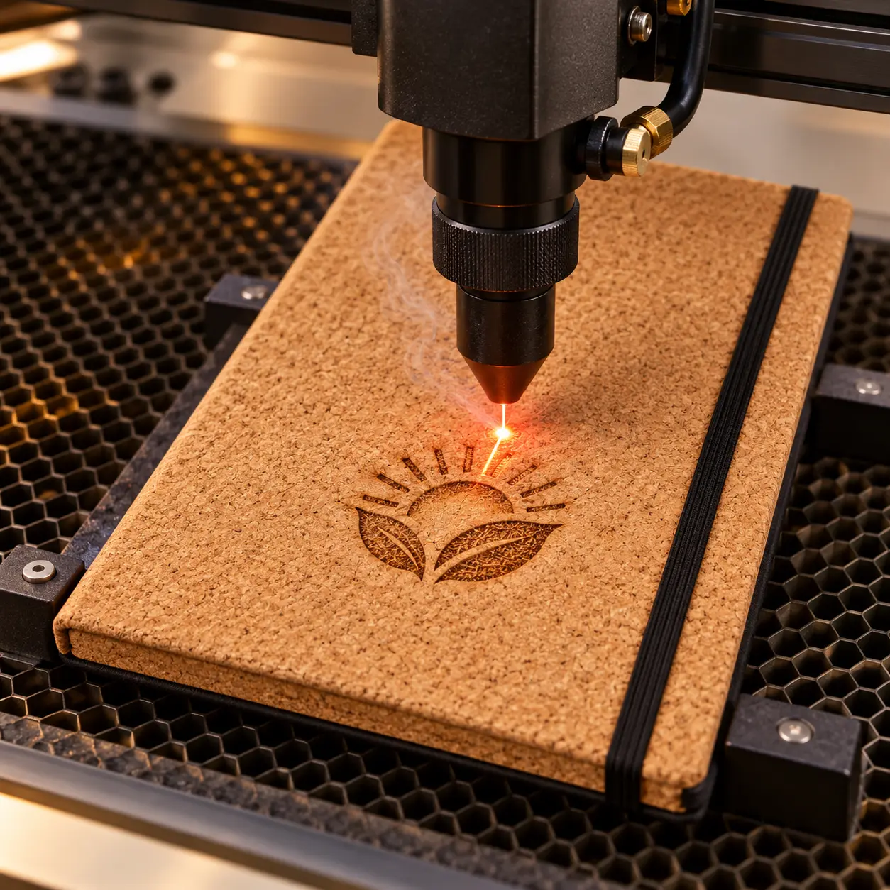 A5 natural cork diary showing laser-engraved customization