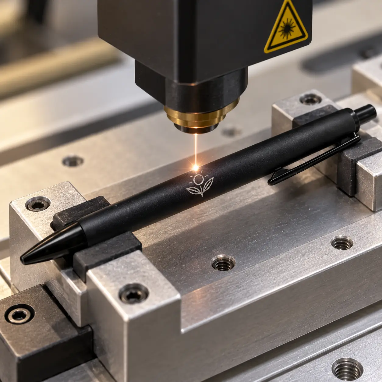 Black metal click pen showing laser-engraved customization