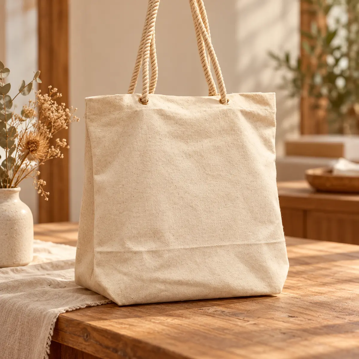 Cotton Canvas Tote with Braided Drawstring Handles styled retreat presentation