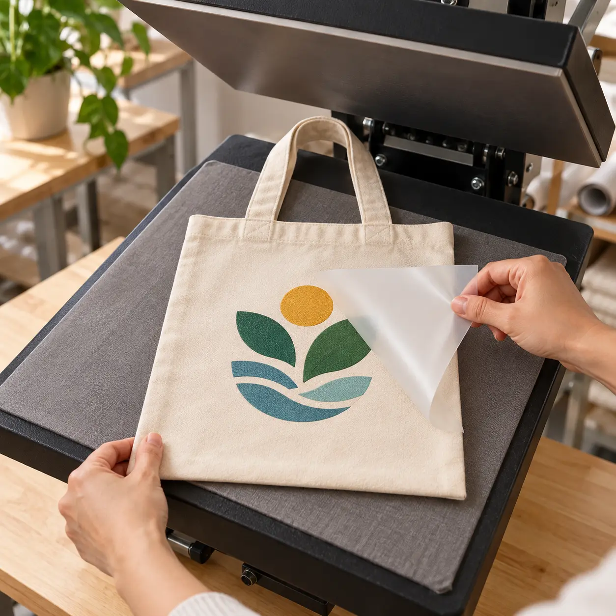 Compact cotton canvas tote showing DTF artwork customization