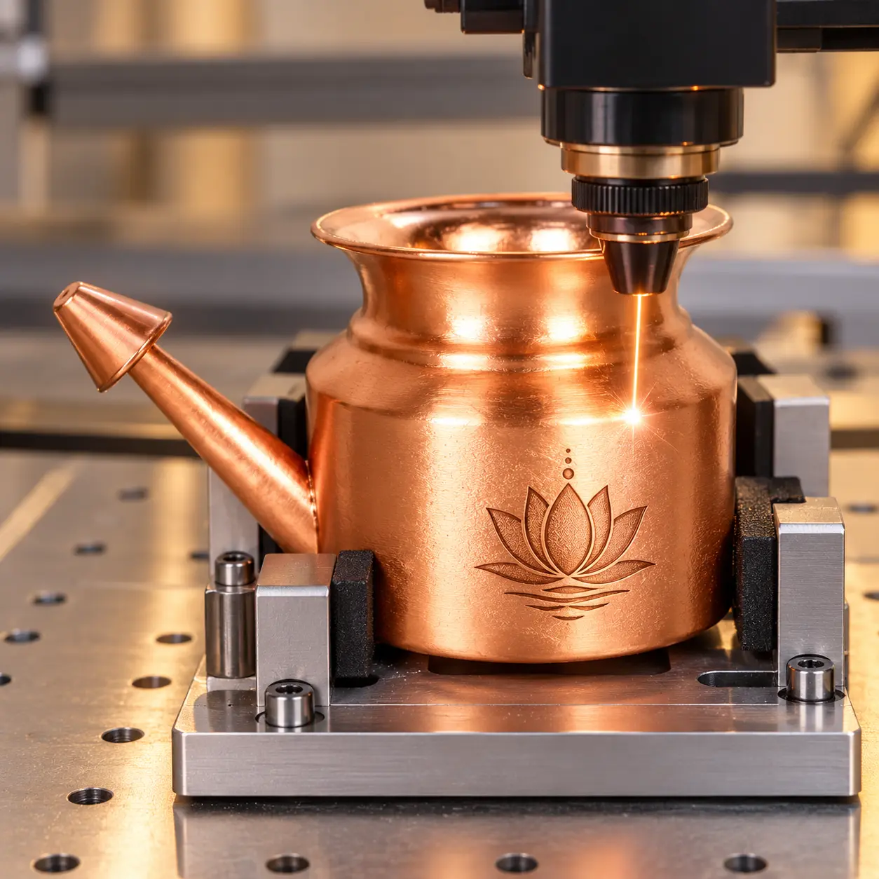 Copper neti pot showing laser-engraved customization