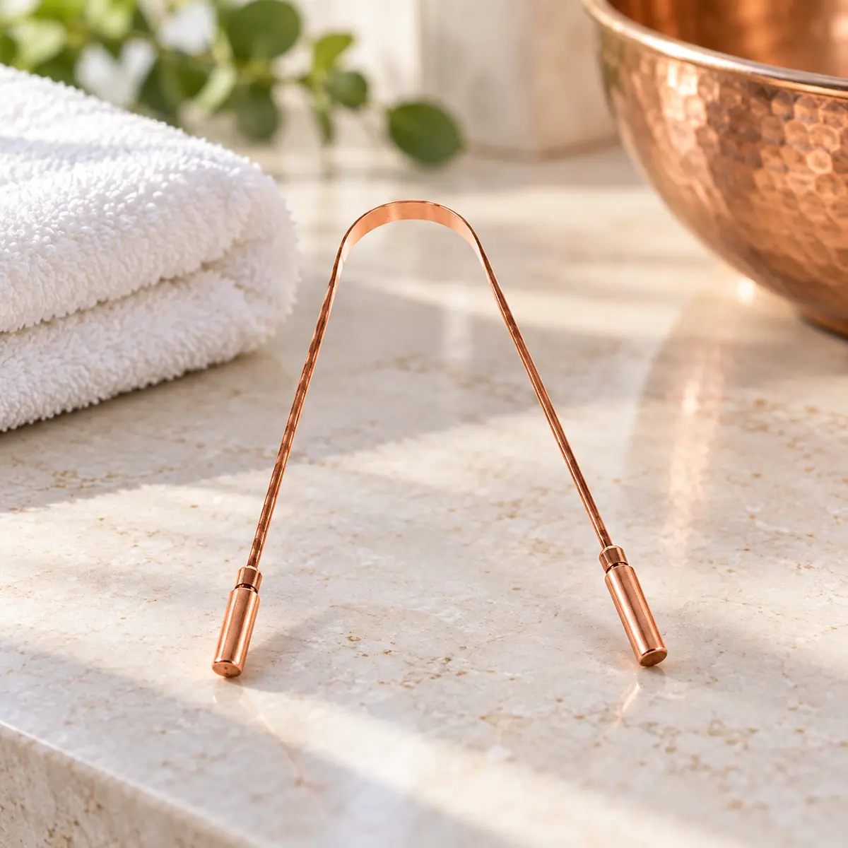 Pure Copper Tongue Cleaner styled retreat presentation