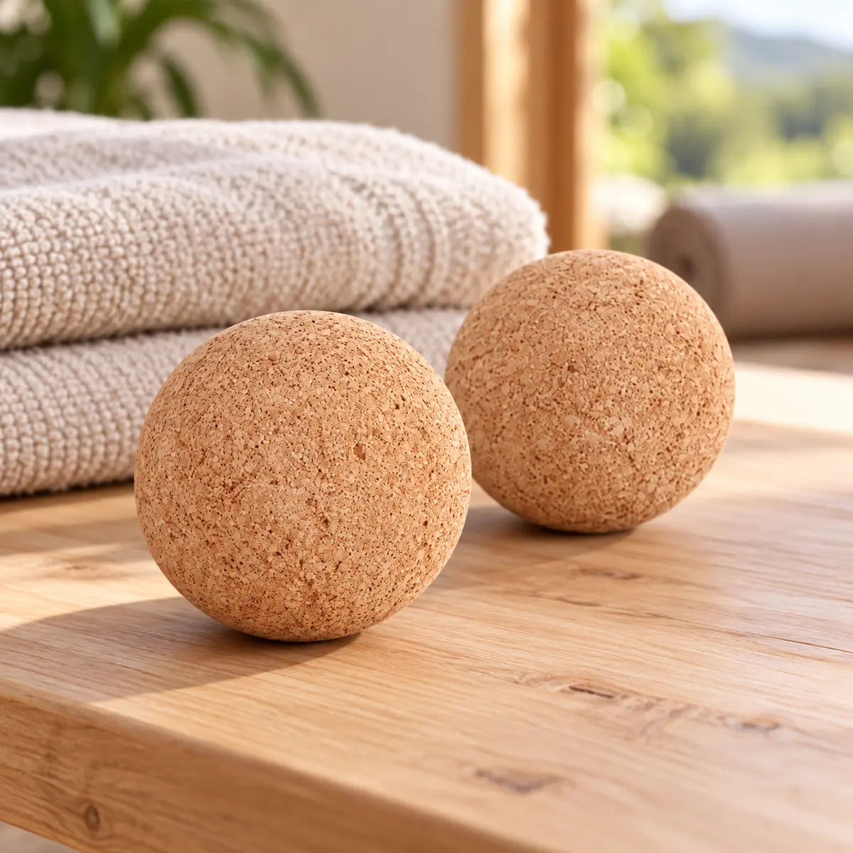 Cork Massage Balls – Pair styled retreat presentation