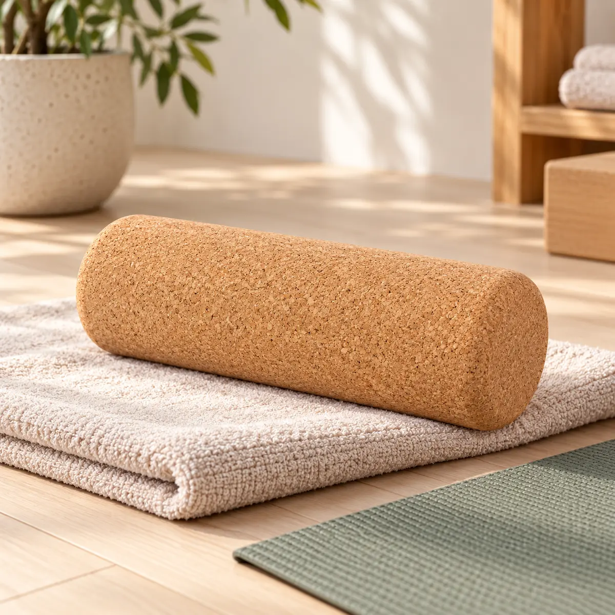 Natural Cork Massage Roller styled retreat presentation
