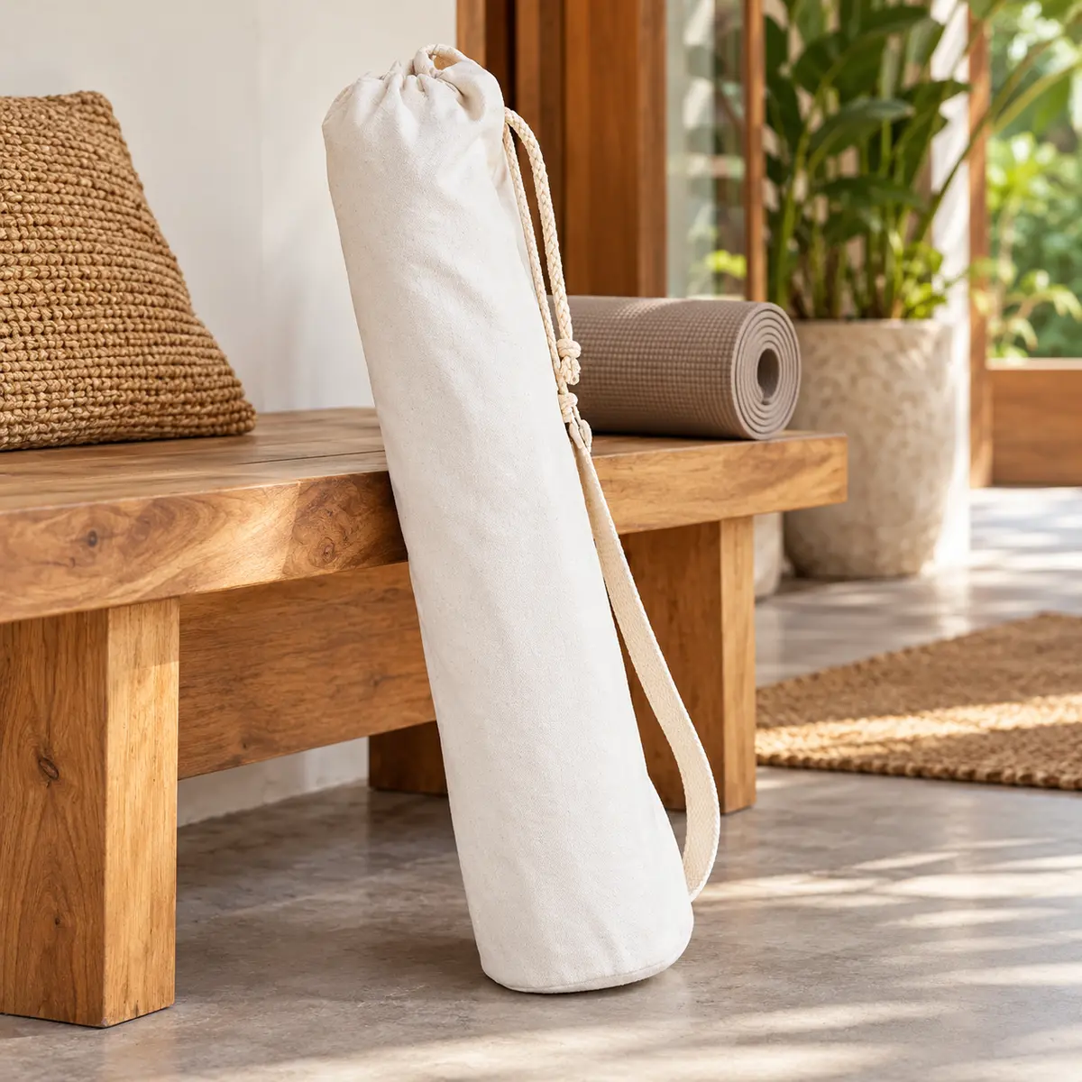 Natural Cotton Yoga Mat Bag styled retreat presentation