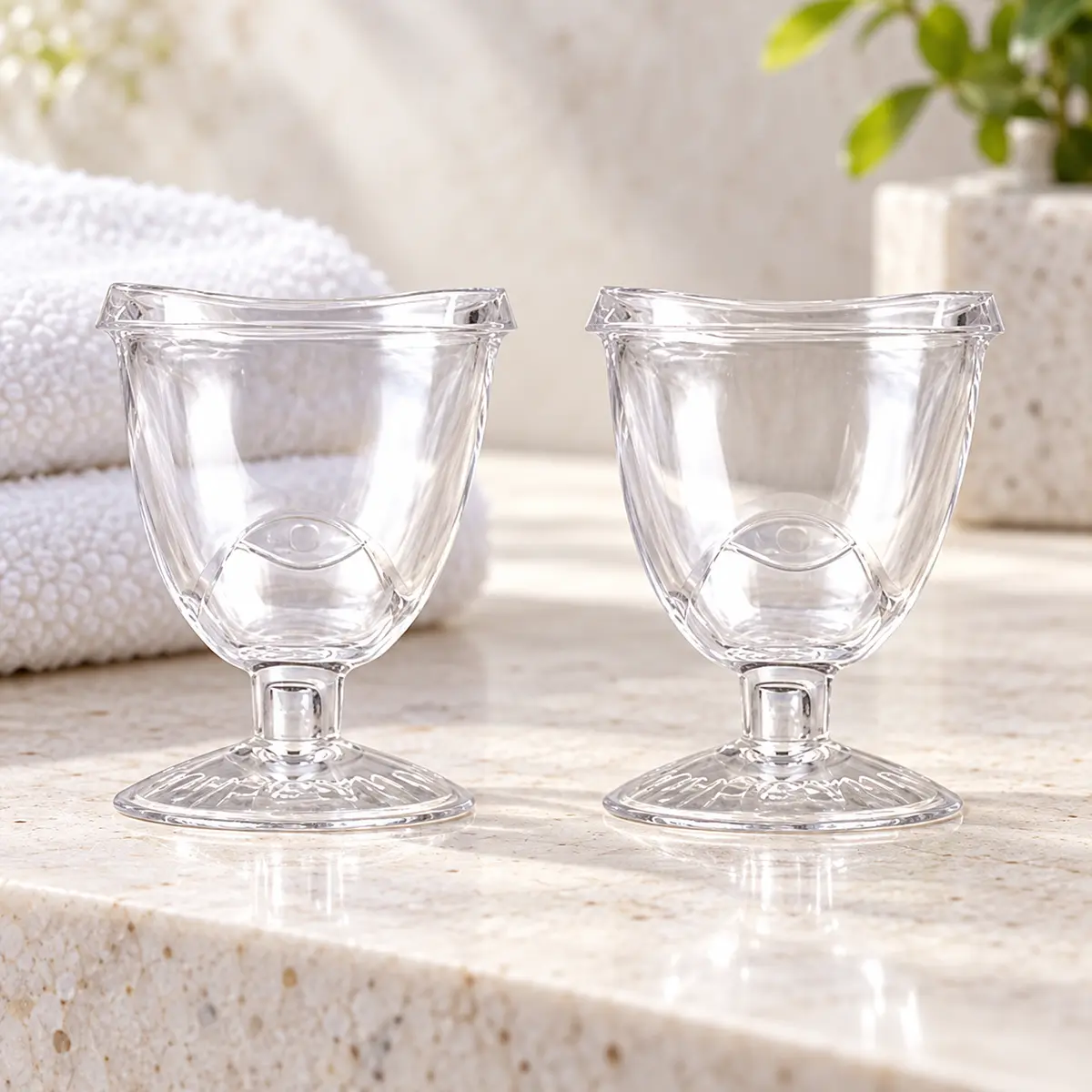 Clear Eye-Wash Cups – Set of Two styled retreat presentation