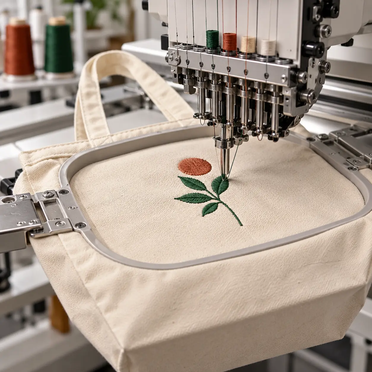 Gusseted cotton canvas retreat tote showing embroidered customization