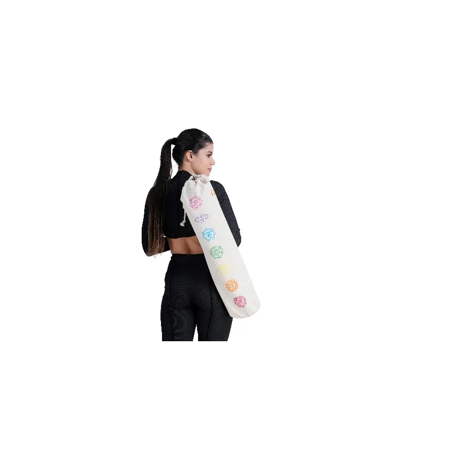 Seven-Chakra Cotton Yoga Mat Bag actual product photograph