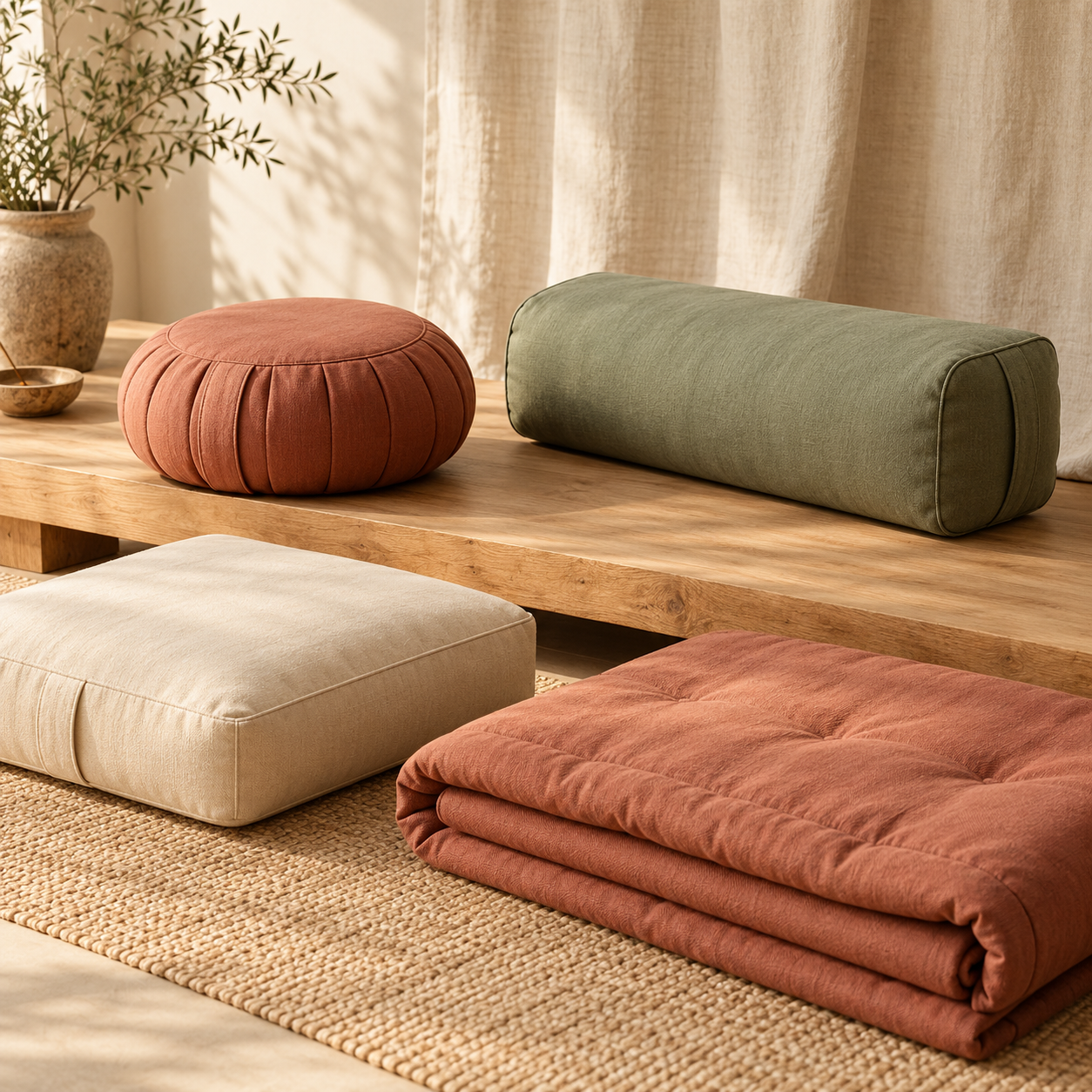 Cotton meditation cushions, yoga bolsters and zabuton for private-label wholesale